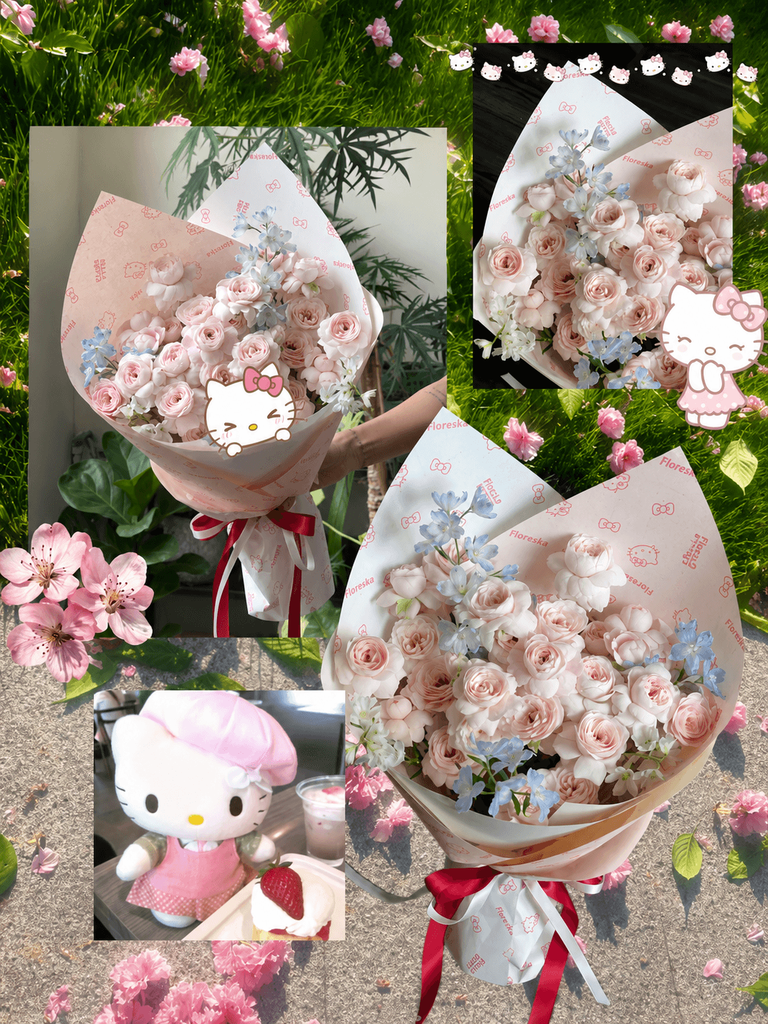 Kawaii Kitty Rose Dream - hoa tinh yeu hong kem xanh baby Flocaa