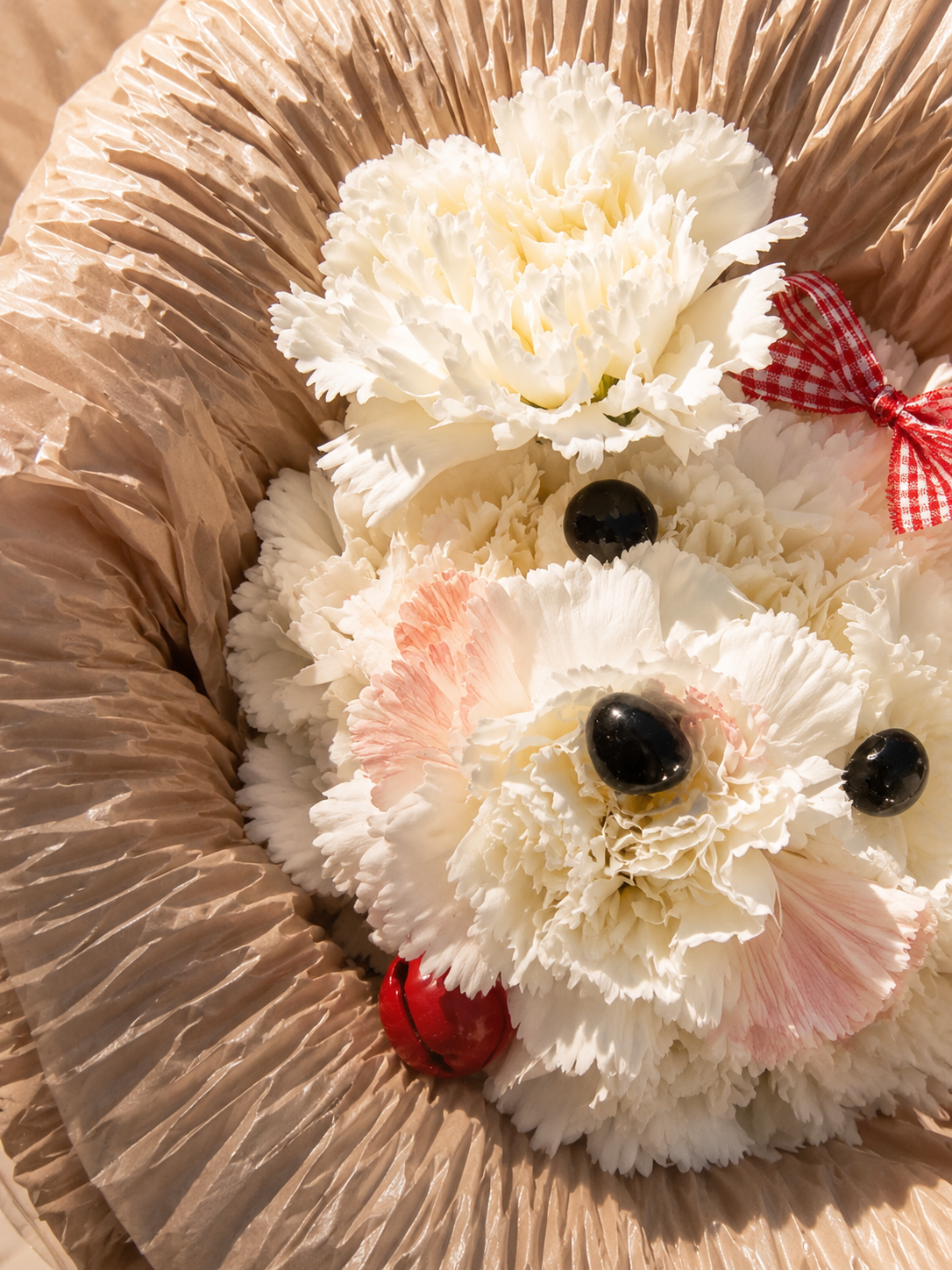 Puppy bouquet with carnation flowers chi tiết 1-4 - hoa sinh nhat cam chuong cun con Flocaa