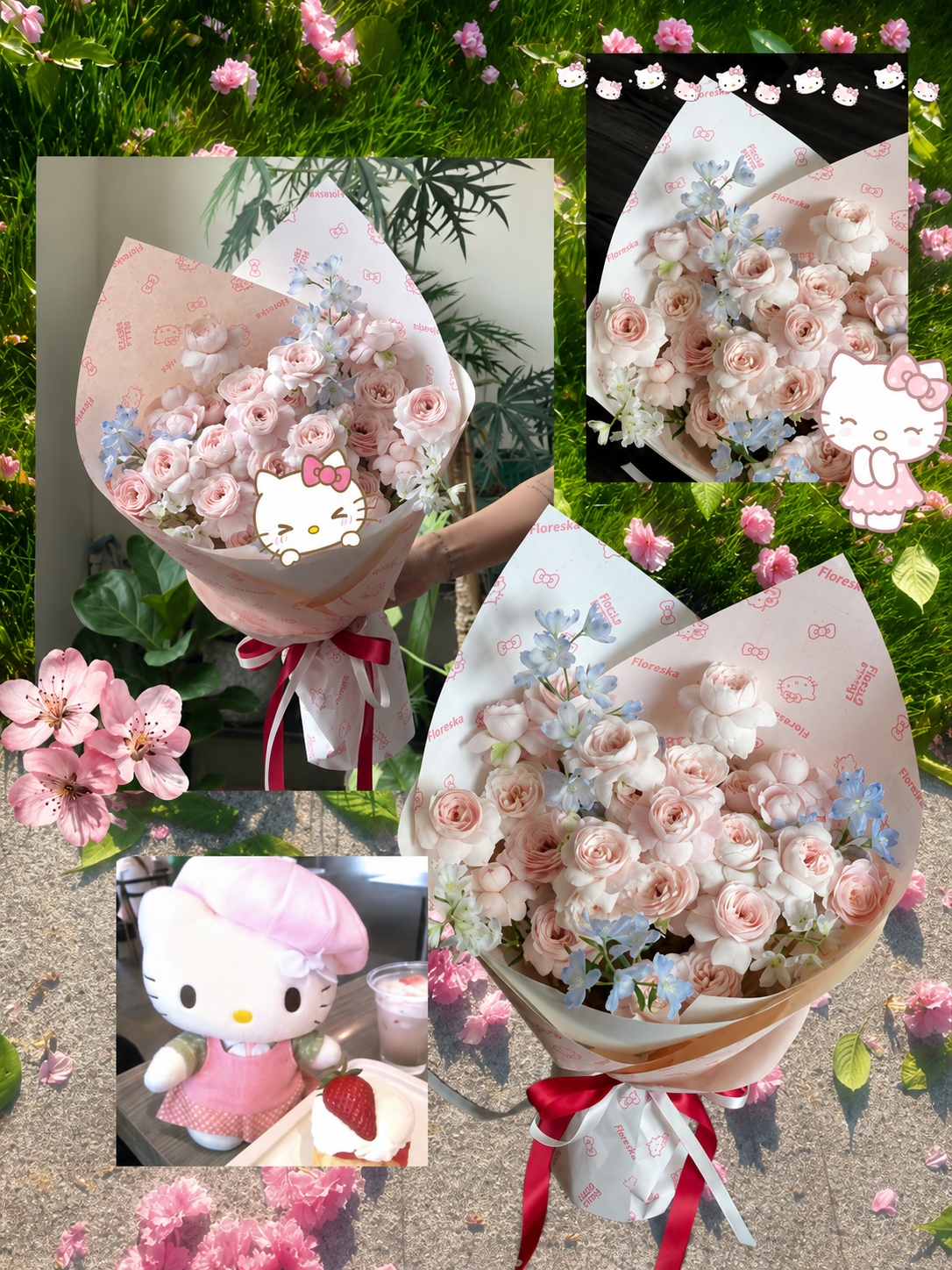 Kawaii Kitty Rose Dream - hoa tinh yeu hong kem xanh baby Flocaa