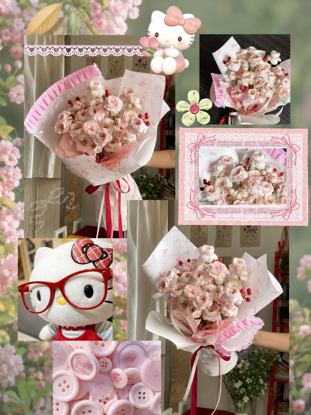 Sweet Berry Kitty - hoa valentine hong kem do Flocaa
